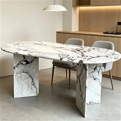 Wit marmeren eettafel
